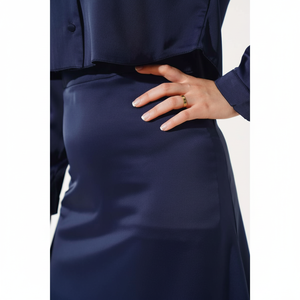 Cintura Falda Satén Cremallera Azul Marino - Product Image 1