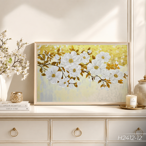 Vietnam Wholesale Gold Leaf Floral Wall Art Luxury Handmade Decorative <b>Painting</b> OEM ODM Service Model M2412-12 - Product Image 2
