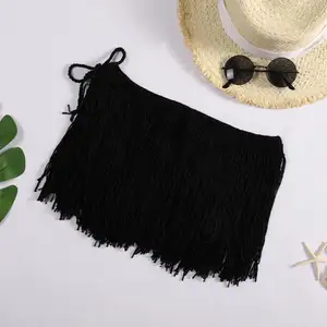 Fashion Beach Dress Knitted Crochet Long Fringed Hula Dance Skirt Bikini Outer Skirt