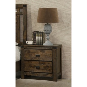 Rustic Brown Two Drawer Nightstand Solid Wood Bedroom Furniture <b>Storage</b> Drawers <b>End</b> <b>Table</b> - Product Image 1
