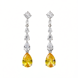 Orecchini Pendenti E1785 con Diamante Giallo a Goccia, Montatura a Griffe, Gioielli da Donna alla Moda, Stile Classico da Festa - Product Image 1
