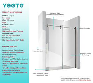 Porte de douche coulissante moderne sans cadre en verre cannelé YEETE, avec roulettes en acier inoxydable 304, pour salle de bain et rénovation de condo - Product Image 2
