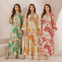 Robe longue ample à manches évasées imprimé feuille d'érable, Abaya en polyester pour femme, idéale pour les vacances, les rassemblements, le quotidien et l'Aïd