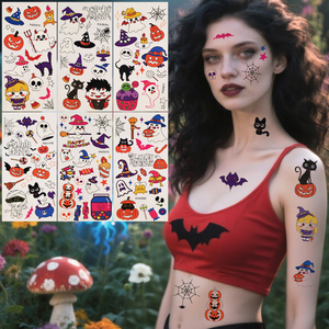 En stock – Nouveaux autocollants de tatouages temporaires phosphorescents pour enfants, motifs fantômes et citrouilles, pour visage, bras et corps, parfaits pour les fêtes d'Halloween - Product Image 3