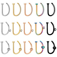 Gaby Micro-incrustation de zircon Acier inoxydable Anneau de nez en forme de D non-percé à clipser Faux anneau de nez Boucles d'oreilles créoles