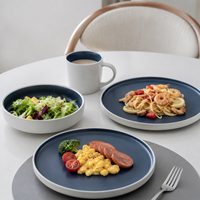 Service de table en céramique bicolore bleu marine et blanc Guangda, vaisselle moderne en grès résistant à la chaleur, compatible lave-vaisselle, assiettes, bols, tasses