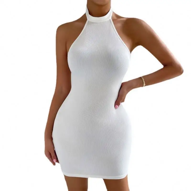 2023 European and American women's new autumn party sexy backless stand collar sleeveless hip dress