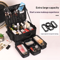 Valise à roulettes professionnelle pour maquilleur(se) et technicien(ne) des ongles, grande capacité, en tissu Oxford, fermeture éclair, style urbain et épuré pour femme