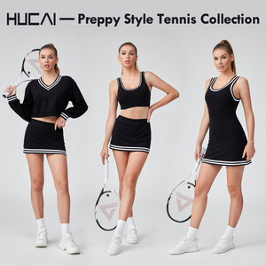 HUCAI OEM personalizado negro Activewear Piqué algodón Spandex pesado mujeres deportes tenis falda con Forro corto - Product Image 6