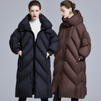 Manteau d'hiver long de luxe pour femme, doudoune personnalisée à capuche mi-longue, rouge