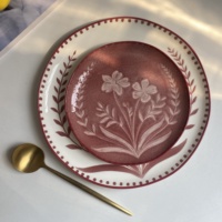Assiette en céramique à motif végétal, style français vintage, durable, pour la maison, grande assiette pour steak, pâtes, salade, dessert, passe au micro-ondes, passe au lave-vaisselle