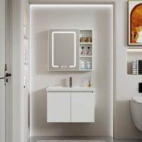 Meuble de salle de bain mural moderne pour hôtel avec miroir intelligent, lavabo en céramique, ensemble de meuble-lavabo étanche