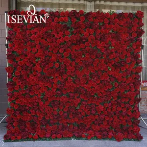 ISEVIAN artificiale rosa rossa fiore parete panno sfondo cerimonia di nozze decorazione fotografica