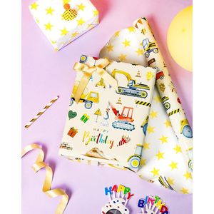 Construction <b>Wrapping</b> <b>Paper</b> Roll 17x32.8ft Double Side Reversible Gift Wrap For Kids Birthday Party Decor - Product Image 2