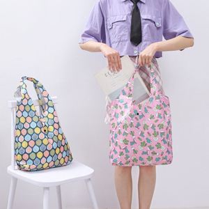 Foldable Reusable Eco-Friendly Durable Waterproof Nylon <b>Medium</b> <b>Size</b> Shopping <b>Bags</b> Two Handles Button Closure Storage Use - Product Image 4