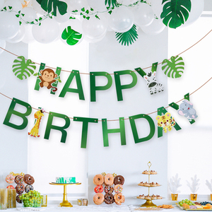 1 pezzo foresta animale felice festa di <span class=keywords><strong>compleanno</strong></span> bandiera tirare bandiera decorazione all'ingrosso - Product Image 2