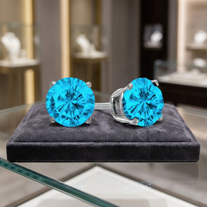 Pendientes de Plata de Ley 925 con Circonita Cúbica Azul Redonda de 8mm, con Engaste de Garras, para Mujeres y Niñas, Venta al Por Mayor - Product Image 5
