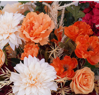 Décoration de toile de fond de mariage moderne en soie, roses rouges et dahlias, centres de table, arrangements floraux en boule, fournitures pour signalisation au sol d'événements