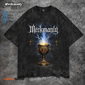 Meckmanly Men's T-Shirt 100% Cotton Short Sleeve O-Neck Printed Oversized Regular Fit Washed Jersey Style - Product Image 6
