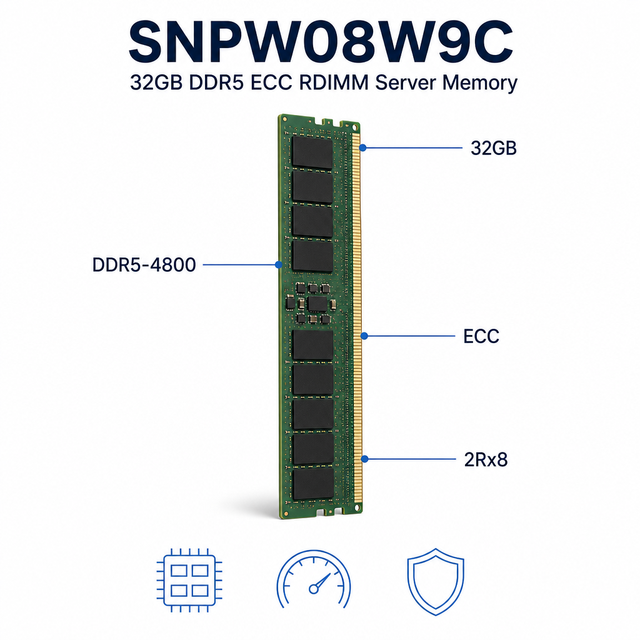 SNPW08W9C 32GB DDR5 4800MHz ECC RDIMM 2Rx8 Server Memory Enterprise Rackmount Data Center Server