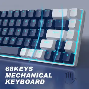 Keyboard Gaming mekanis, OEM, sakelar biru, kabel dapat ditukar, pencahayaan warna RGB Backlit untuk komputer