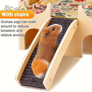 Maisonnette en bois à 2 étages pour cochon d'Inde avec escalier, <span class=keywords><strong>maison</strong></span> de luxe pour hamster, pour toutes les saisons - Product Image 5