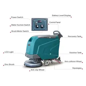 Limpiador de pisos eléctrico industrial de empuje manual con batería comercial, lavadora, depurador de pisos