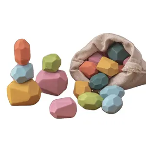 बच्चे खिलौना लकड़ी के निर्माण ब्लॉक रंग का पत्थर रचनात्मक शैक्षिक खिलौने नॉर्डिक शैली स्टैकिंग खेल इंद्रधनुष पत्थर लकड़ी के खिलौने