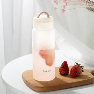 420 मिलीलीटर अनुकूलित फ्रॉस्टेड पानी की बोतल इको अनुकूल पोर्टेबल यात्रा रस कप ग्लास की बोतलें हैंडल और प्लास्टिक ढक्कन के साथ