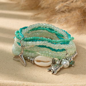 <span class=keywords><strong>Bracelet</strong></span> bohème coloré perles de riz <span class=keywords><strong>Bracelet</strong></span> femmes mode bijoux coquille tortue queue de sirène bracelets porte-bonheur ensembles de bracelets empilés - Product Image 4