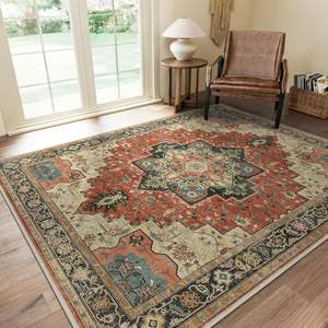 Tapis rectangulaire imitation cachemire, motif médaillon, antidérapant, décoratif pour salon et chambre - Product Image 5