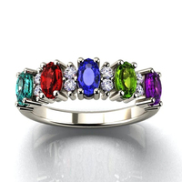 Luxe 925 Argent Placage Muti Couleur Plein CZ Cristal Bagues Cinq Pierre Banquet Cubique Zircone Anneau Femmes