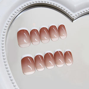 Vente en gros de faux ongles à pression carrés personnalisés de qualité pour salon Base rose ombrée Style français simple Faux ongles quotidiens - Product Image 5