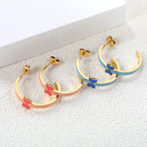 Nuevos y Modernos Pendientes de Aro de Acero Inoxidable con Baño de Oro PVD de 18k, Joyería de Moda, Pendientes de Mariposas Huecas al por Mayor para Mujer - Product Image 3