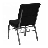 Fournisseur d'usine Chaise d'église empilable en tissu empilable en métal pour auditorium avec étagère et cadre en acier