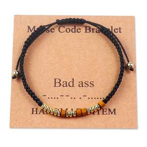 EW-pulsera tejida con código Morse para mujer, joyería de moda, brazalete con cuentas de madera - Product Image 3