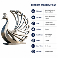Sculpture d'oiseau paon en acier inoxydable, sculpture d'art moderne, décoration