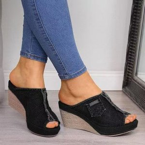 Nouvelles Sandales Mules d'été pour femmes, style Cowboy, mode rétro, à plateforme <span class=keywords><strong>compensée</strong></span>, à talons hauts ouverts, pour la plage - Product Image 3