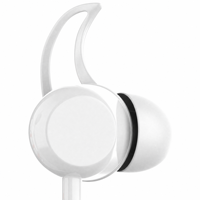 Écouteurs intra-auriculaires sportifs blancs avec crochet d'oreille, fil TPE de 1,2 m, micro intégré, prise jack 3,5 mm