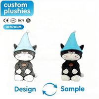 Peluche de chat d'Halloween avec chapeau pointu coloré, chaton en peluche doux, décoration de fête, cadeau, vente en gros, OEM, ODM, personnalisé