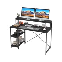 Bureau d'ordinateur simple et moderne pour la maison, le bureau, le salon ou la chambre, en noir, avec support pour écran et étagère
