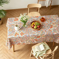 Nappe en coton fleuri bohème rose corail, couverture de table rectangulaire décorative pour salle à manger, décoration de cuisine douce et tissée