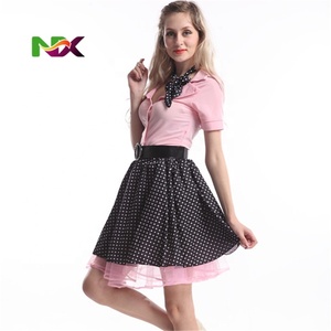 Costume de Poodle des années 50 pour enfants, tenue unisexe <span class=keywords><strong>Rock</strong></span> <span class=keywords><strong>N</strong></span> <span class=keywords><strong>Roll</strong></span> à pois avec haut et short - Product Image 1