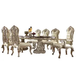 Lüks el yapımı oyma yemek masası gümüş muhteşem yemek odası mobilyası set İtalyan tarzı
