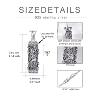 Bijoux de crémation S925 Sterling Silver Oxydé Zircon Fleur Cylindrique Urne Pendentif Collier