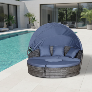 <span class=keywords><strong>Lit</strong></span> de Jour <span class=keywords><strong>Extérieur</strong></span> Rond en Rotin Toutes Saisons avec Auvent – Mobilier de Piscine Économique en Osier pour Hôtels, Cours et Villas - Product Image 3