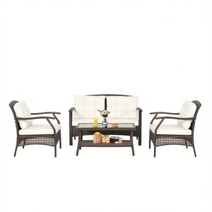 Ensemble de jardin en rotin 4 pièces avec housse de protection pour conversation - Product Image 1