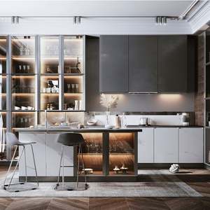 Cuisine contemporaine de taille moyenne, îlot central bleu mat sur mesure, ensemble complet de meubles de cuisine européens avec accessoires - Product Image 3