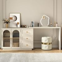 Coiffeuse moderne extensible avec portes en verre acrylique, organisateur de maquillage, ensemble de chambre à coucher avec tiroirs