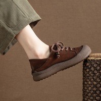 Chaussures plates en cuir véritable pour femmes, style rétro, couleur délavée, bout rond, décontractées, polyvalentes, pour étudiantes, baskets quotidiennes